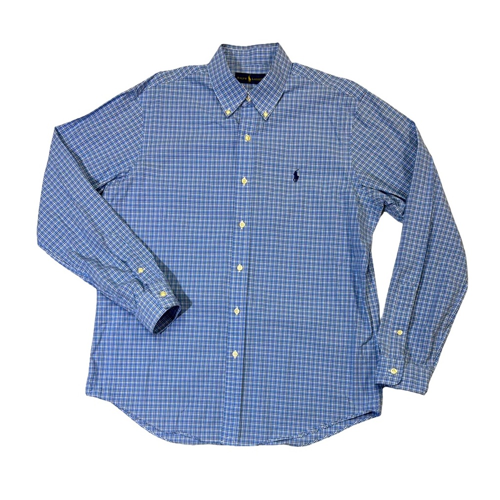 Polo Ralph Lauren mens L Large blue check regular fit lightweight oxford shirt